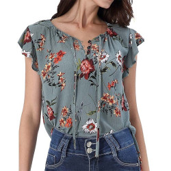 Vfemage Womens Summer Ruffle Sleeves Tie V Neck Dot Floral Print Buttons Side Split High Low Loose Casual Tunic Top Blouse 2975 - Green, S YSTE-10396