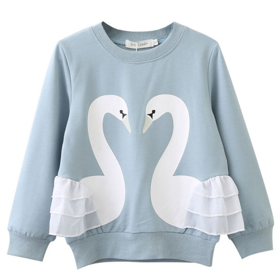 Bear Leader Girls T-Shirt 2019 New Autumn Brand Baby Girls Full T-Shirt  Cute Cartoon Swan Lace Shirts Children Clothing Blouse - Blue AZ1016, 3T YSTE-12765