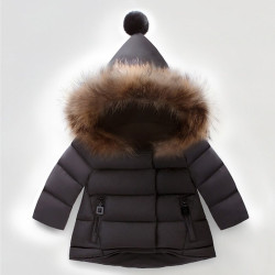 Girls Winter Coat 2019 New Winter Baby Girls Parkas Winter Jacket for Girls Solid Color Baby jacket Fur Hooded Kids Outerwear - APP003-Black, 12M YSTE-13345