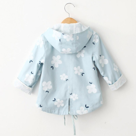 Bear Leader Girls Coats 2019 New Antumn Fashion Floral Print Hooded Coats Full Sleeves Double-Breasted Kids Coats For 2T-6T - Sky Blue, 5 YSTE-13538