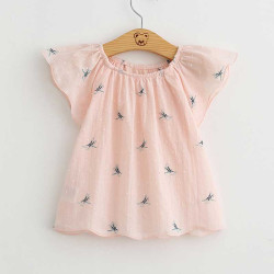 Bear Leader Girls Cloth 2019 Children Short Sleeve Dragonfly Pattern Clothes Girl Small flying O-neck Shirt Flower Kids Clothing - AW476 Pink, 3T YSTE-13554