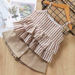 Bear Leader Girls Clothing Sets 2019 Summer Kids Clothes Floral Chiffon Halter+Embroidered Shorts Straw Children Clothing - ax1038 -brown, 2T YSTE-13722