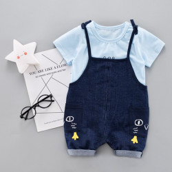 Bear Leader Kid Clothes Boys Clothes Set Fashion Letter Short Sleeve T-shirts+Overalls Pants 2Pcs for Boy Kids Clothing 1-4T - AS002 blue, 12M YSTE-13907