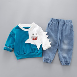 Baby Clothes 2019 Spring Models Casual Long Sleeve Sport Suit Children Sets Baby Sweater Color Matching Cartoon 2PC 1-3Years Old - AN098 sky blue, 12M YSTE-14297