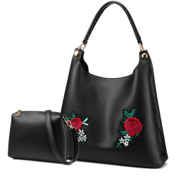 LOVEVOOK retro handbag female shoulder messenger bags for women 2019 crossbody shopping bag high quality PU with Embroidery tote - Black, China, (30cm<Max Length<50cm) YSTE-16959