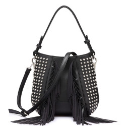 LOVEVOOK brand fashion tassel shoulder bag vintage handbags high quality rivet messenger bags for women 2017 high quality - Black, China, (20cm<Max Length<30cm) YSTE-17059