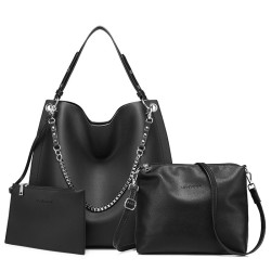 LOVEVOOK  bag set women handbag large tote shoulder crossbody bag with soft artificial leather female messenger bag small purse - Black, China, (30cm<Max Length<50cm) YSTE-17248