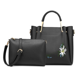 LOVEVOOK women bag female handbags high quality PU shoulder crossbody bag with Embroidery 2 psc./s tote messenger bags for women - Black, China, (20cm<Max Length<30cm) YSTE-17383