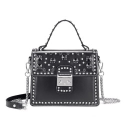 LOVEVOOK luxury women handbags high quality PU female shoulder crossbody bag ladies messenger bags rivet chains designer 2019 - Black, China, (20cm<Max Length<30cm) YSTE-17463