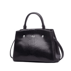 AMELIE GALANTI Casual Tote Ladies Fashion Handbags Serpentine Pattern Pocket High Quality PU Leather Fabric Classic Women Bag - Black, Russian Federation YSTE-17586