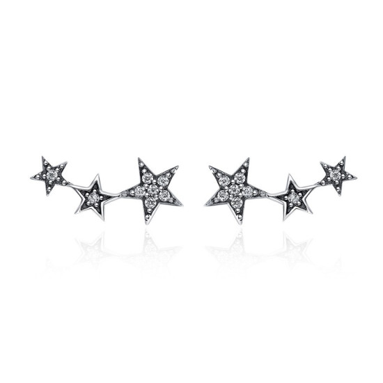 BAMOER Authentic 925 Sterling Silver CZ Exquisite Stackable Star Stud Earrings for Women Jewelry Valentine's Day Gift SCE175 - SCE175 YSTE-18308