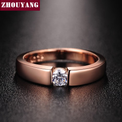ZHOUYANG 4.5mm Hearts and Arrows Cubic Zirconia Wedding Ring Rose Gold & Silver Color Classical Finger Ring R400 R406 YSTE-18925