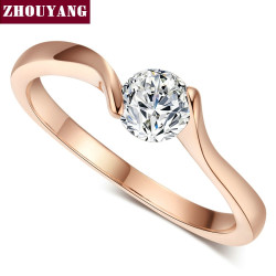 ZHOUYANG Wedding Ring For Women Concise 4mm Round Cut Cubic Zirconia Rose Gold Color Engagement Fashion Jewelry ZYR239 ZYR422 YSTE-19036