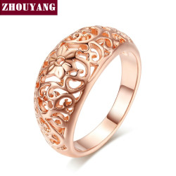 ZHOUYANG Ring For Women Flower Hollowing craft Rose Gold Color Silver & Black Gold Color Fashion Jewelry Friendship Gift R281 YSTE-19322