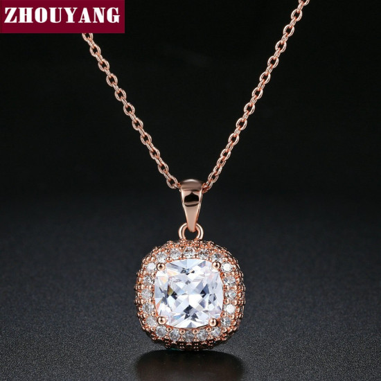 ZHOUYANG Top Quality Classic Crystal Rose Gold Color Pendant Necklaces Made with Austria Crystal ZYN112 ZYN111 YSTE-19517