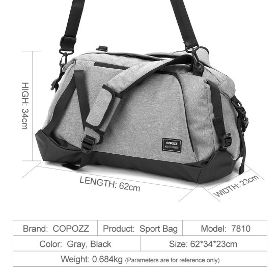 COPOZZ Sport Gym Bag 35-55L with Shoes Compartment Waterproof Bag Unisex Backpack Crossbody Support Durable Fitness Travel Bags YSTE-23121