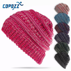 COPOZZ Winter Snow Ski Hat Unisex Warm High Bun Ponytail Stretch Knitted Woolen Hiking Snowboard Sport Cap YSTE-23153