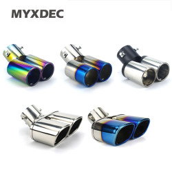 Car Auto Round Exhaust Muffler Tip Stainless Steel Exhause 1 to 2 Dual Pipe Chrome Trim Modified Car Rear Tail Throat Liner YSTE-24378