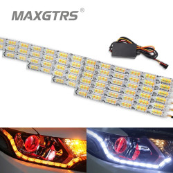 2x Car Waterproof Flexible White/Amber Switchback LED Knight Rider Strip Light Headlight Sequential Flasher DRL Turn Signal YSTE-24568