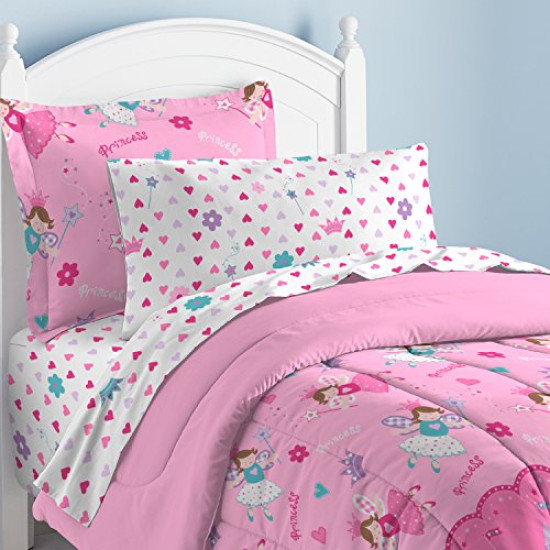 Dream Factory Magical Princess Ultra Soft Microfiber Girls Comforter Set, Pink, Twin YSTE-2467
