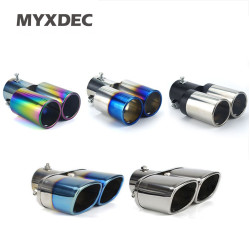 Car Auto Round Exhaust Muffler Tip Stainless Steel Exhause 1 to 2 Dual Pipe Chrome Trim Modified Car Rear Tail Throat Liner YSTE-25056