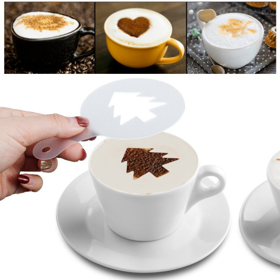 16Pcs Coffee Latte Art Stencils DIY Decorating Cake Cappuccino FoamTool CN (Color: White) YSTE-25711
