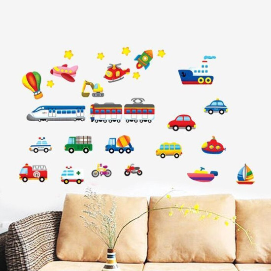 Cartoon Trucks Tractors Cars Wall Stickers Kids Rooms Vehicles Wall Decals Art Poster Photo Wallpaper Home Decor Mural Decal YSTE-25779