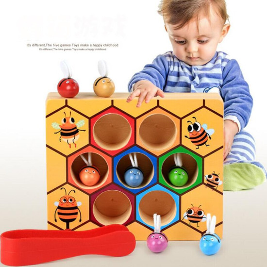 Wooden Leaning Educatinal Toys Montessori  Hardworking Bee Hive Games for Children Clip Toys YSTE-25904