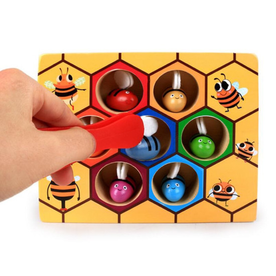 Wooden Leaning Educatinal Toys Montessori  Hardworking Bee Hive Games for Children Clip Toys YSTE-25904