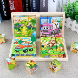 3D Puzzle Cube Kids Educational Toys for Children Wooden Jigsaw Six Face Painting Building Puzzle Animals YSTE-25915