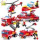 348pcs Fire Fighting 4in1 Trucks Car Helicopter Boat Building Blocks Compatible legorreta city Firefighter figures children Toys YSTE-26216