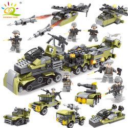 296PCS 6in1 Military Vehicle soldier set Building Blocks Compatible legorreta city Army DIY brick Educational Children Toys gift YSTE-26257