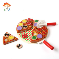 27pcs Pizza Wooden Toys Food Cooking Simulation Tableware Children Kitchen Pretend Play Toy Fruit Vegetable with Tableware YSTE-27052