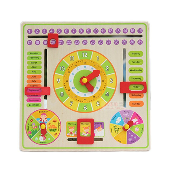 Kids Multifunctional Cognition Calendar Clock Wooden Animal Early Educational Blocks Toy Weather Month Week Season Cognition YSTE-27142