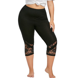 Fitness Legging Plus Size Women Solid Lace Patchwork Hollow Leggin High Waist Workout Exercise Skinny Panties Women Clothes 2019 - Black, XL, China YSTE-27921