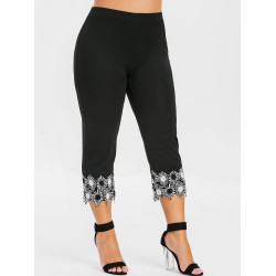 Rosegal Plus Size Lace Applique Capri Leggings High Waist Straight Capri Gym Leggings Fitness Women Summer Casual Bottoms 2019 - Black, L YSTE-28431