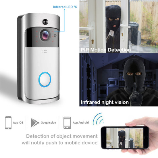 ZWN Smart Wireless Wifi Video Doorbell Intercom 720P Phone Call Door Bell Camera Infrared Remote Record Home Security Monitoring YSTE-29601