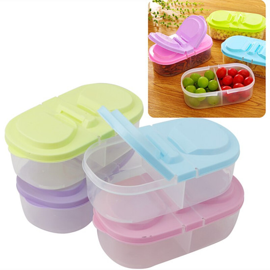 New Fresh Fruit Snacks Storage Double Cell Clamshell Crisper Plastic Kitchen Container Sauce Food Box storage containers YSTE-29702