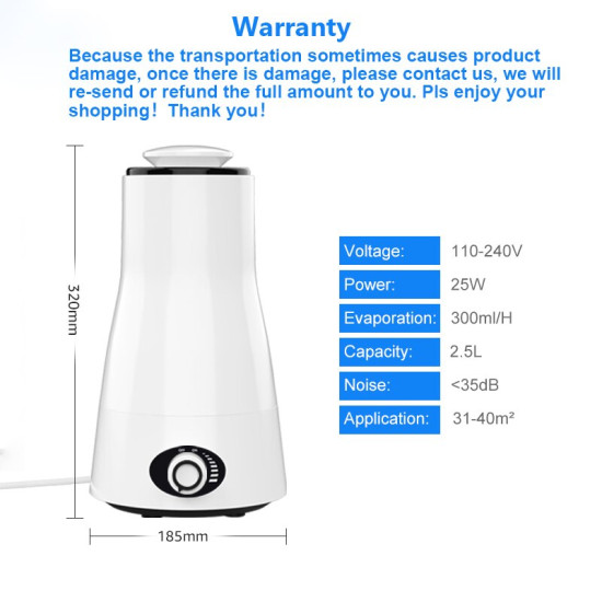ANIMORE 2.5L Aroma Ultrasonic Humidifier Essent Oil Diffuse 110-240V LED Light Humidifier Essential Oil Diffuser Air Humidifier YSTE-29818