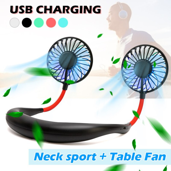 2000 mAh USB Portable Fan Hands-free Neck Fan Hanging Rechargeable Mini Sports YSTE-31359