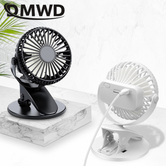 DMWD Mini Mute Clip Fan Rechargeable table fan with battery 4 blades Portable Air Cooling 3 Gear Speeds Desk Fan with USB Output YSTE-31458