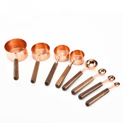 Walnut Wooden Handle Copper Plating Measuring Cups Spoon YSTE-33104