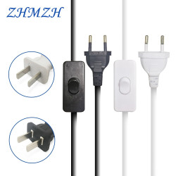 AC Power Cord 1.8m on-off Switch Plug Wire Two-pin EU Plug Cable Extension Cords Black White Line For LED lamp YSTE-33681