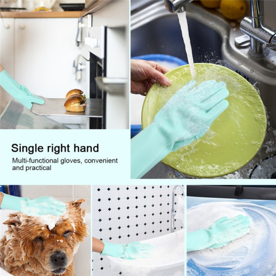 1PCS Food Grade Dishwashing Gloves Silicon Dishes cleaning Gloves with Cleaning Brush Kitchen Wash Housekeeping scrubbing gloves YSTE-33818