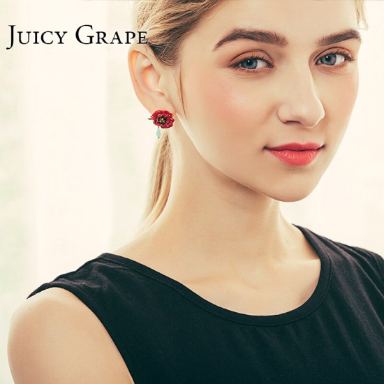 Juicy Grape Flower Series Enamel Glaze Peony Flower Earrings 925 Silver Needles Party Earring Luxury  Jewelry YSTE-39196