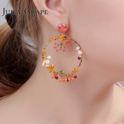 Juicy Grape 2019 Handmade Enamel Mushroom Stud  Tassel Earrings Prevent Allergy 925 Silver Needle Women Fashion Jewelry YSTE-39257