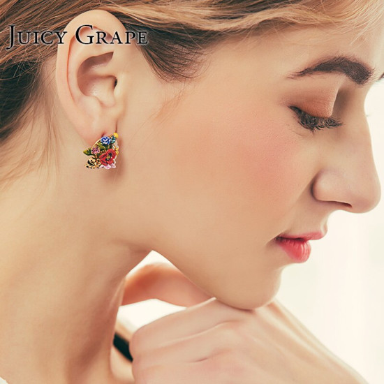 Juicy Grape Fashion High-end Enamel Glaze Flower Series Ladybug Stud Silver Needle Flower Earrings For Women Jewelry YSTE-39266