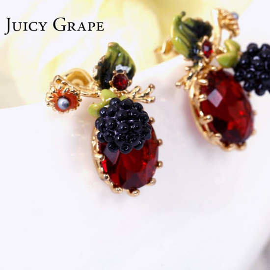 Juicy Grape Plant Series Raspberry Black Fruit  Enamel Stud Earrings   Women Fashion Flower Jewelry YSTE-39280