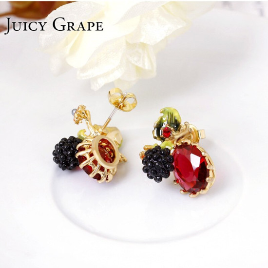 Juicy Grape Plant Series Raspberry Black Fruit  Enamel Stud Earrings   Women Fashion Flower Jewelry YSTE-39280
