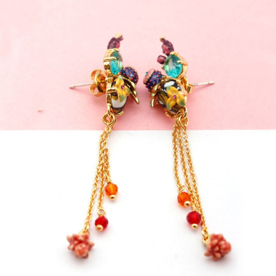 Juicy Grape Cactus Teal Crystal Tassel Long Stud Earrings Fashion Jewelry Women Charm Jewellery Boucle D Oreille Earrings YSTE-39289